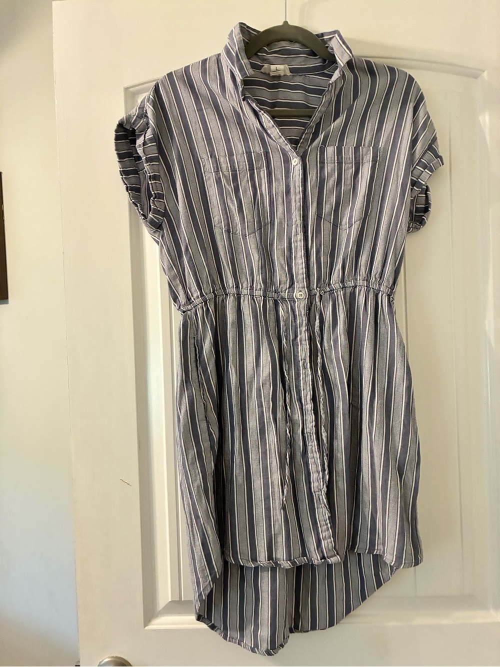 Japna Blue and White Striped High-Low Shirt Dress